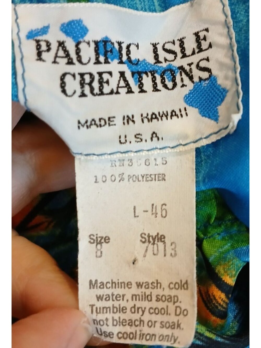 VTG Pacific Isle Creations Hawaiian Sz 8 Maxi Dress Blue W/ Tropical Island #C-4 - Picture 5 of 7